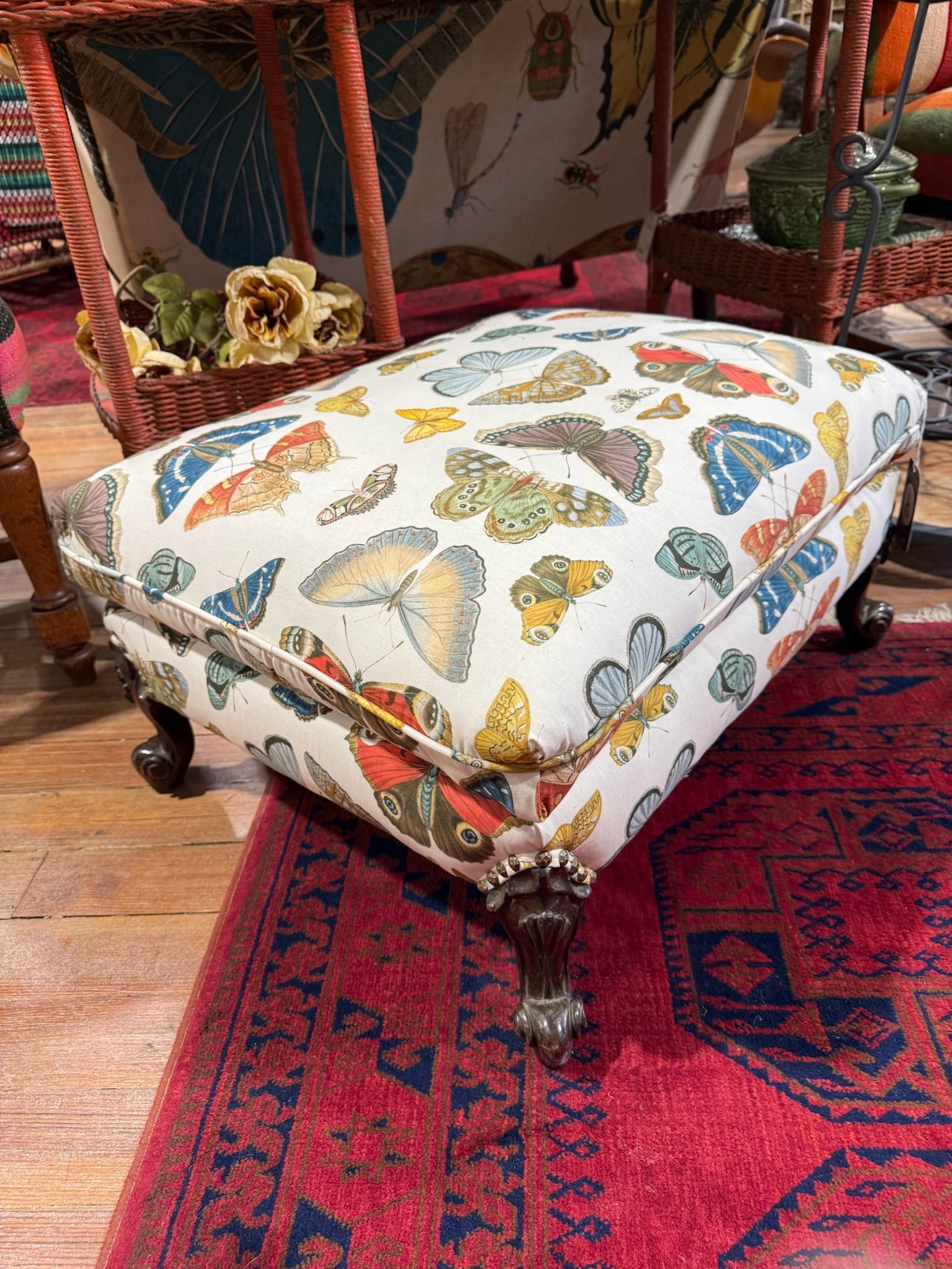 Designer Fabric Antique Ottoman