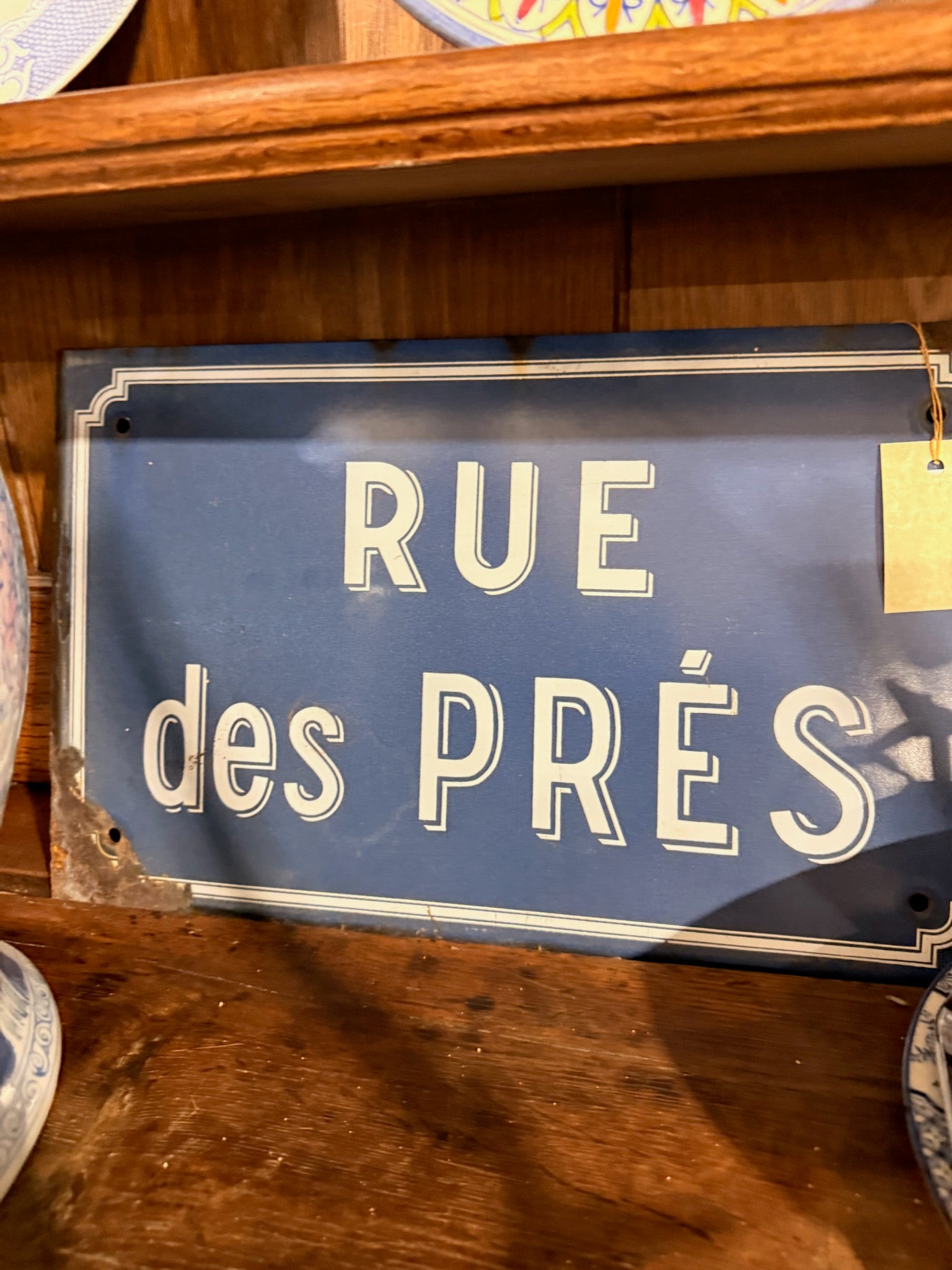 Vintage Antique Metal French Street Sign - Rue des Pres