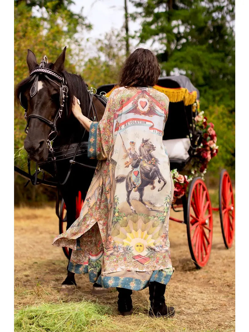 Love Revolution Opera Duster Kimono Robe w/ Horse & Florals by Market of Stars