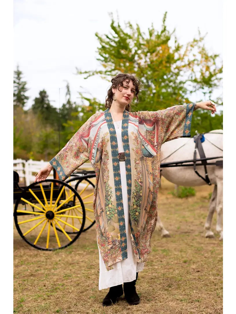 Love Revolution Opera Duster Kimono Robe w/ Horse & Florals by Market of Stars