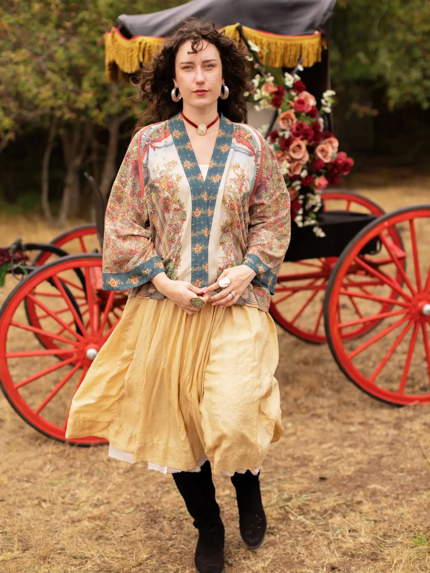 Love Revolution Pixie Crop Kimono w/ Sun, Horse & Florals by Market of Stars