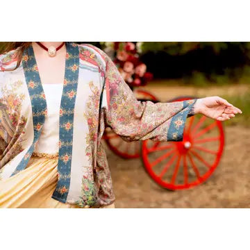 Love Revolution Pixie Crop Kimono w/ Sun, Horse & Florals by Market of Stars