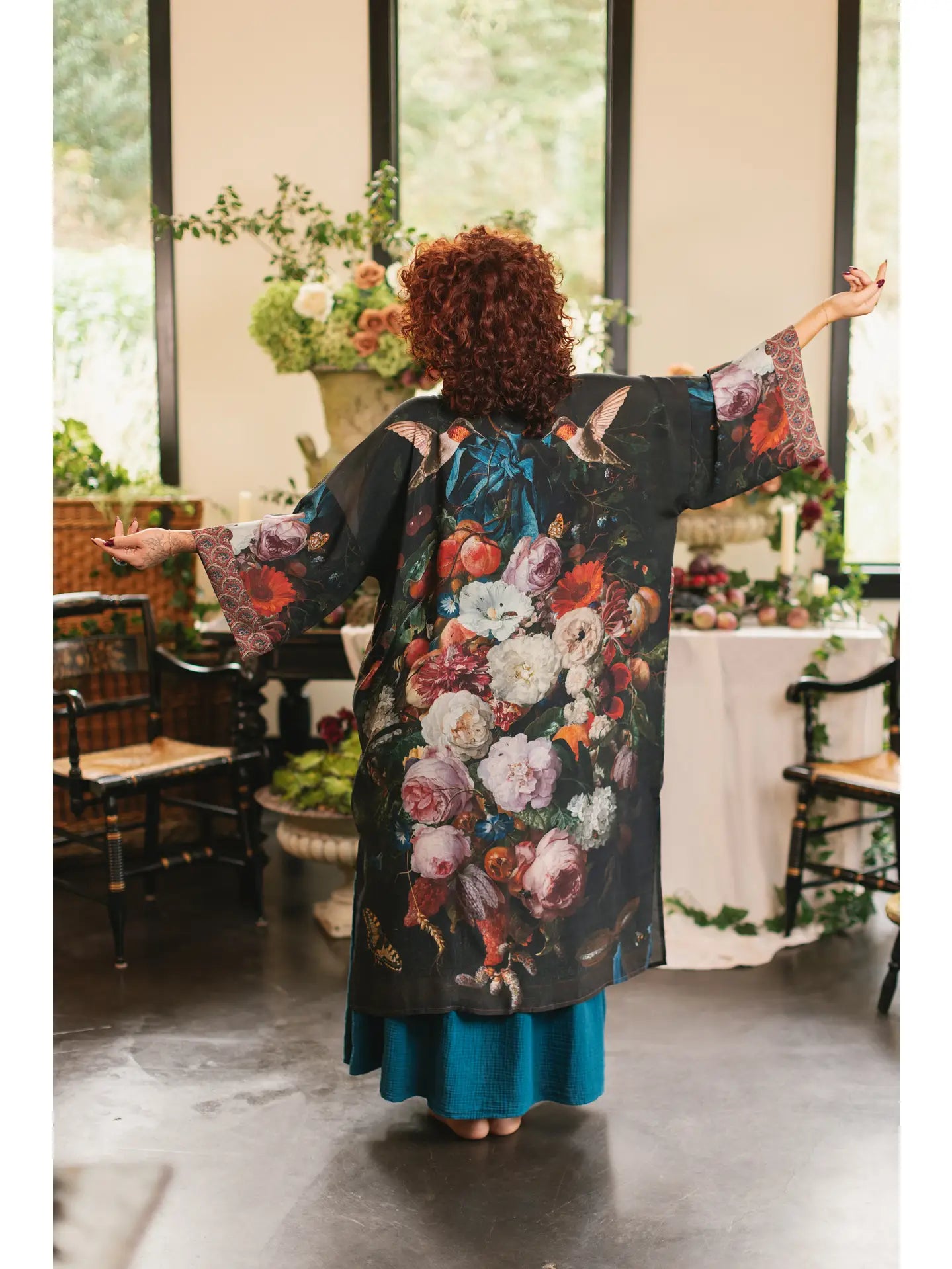 Market of Stars Flight of Fancy Opera Duster Kimono Robe Hummingbird Print