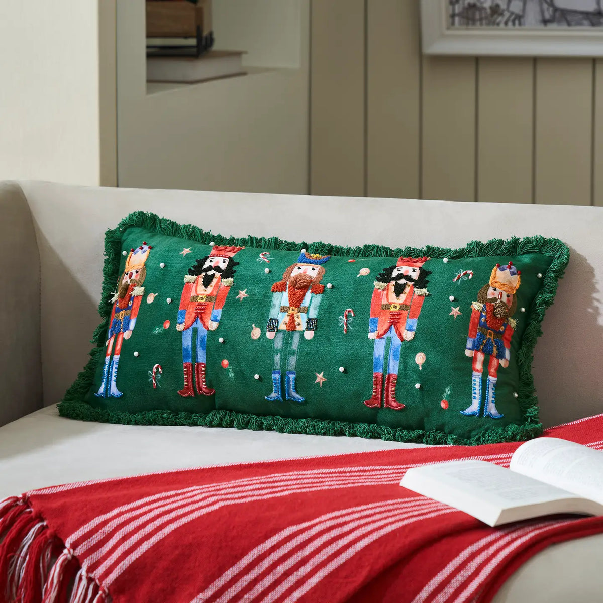 Nutcracker Green Fringed Pillow