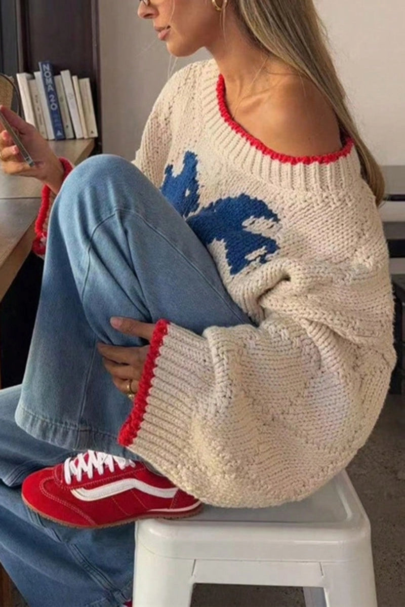 Soli Echo Oversized Knit Sweater with Red Trim