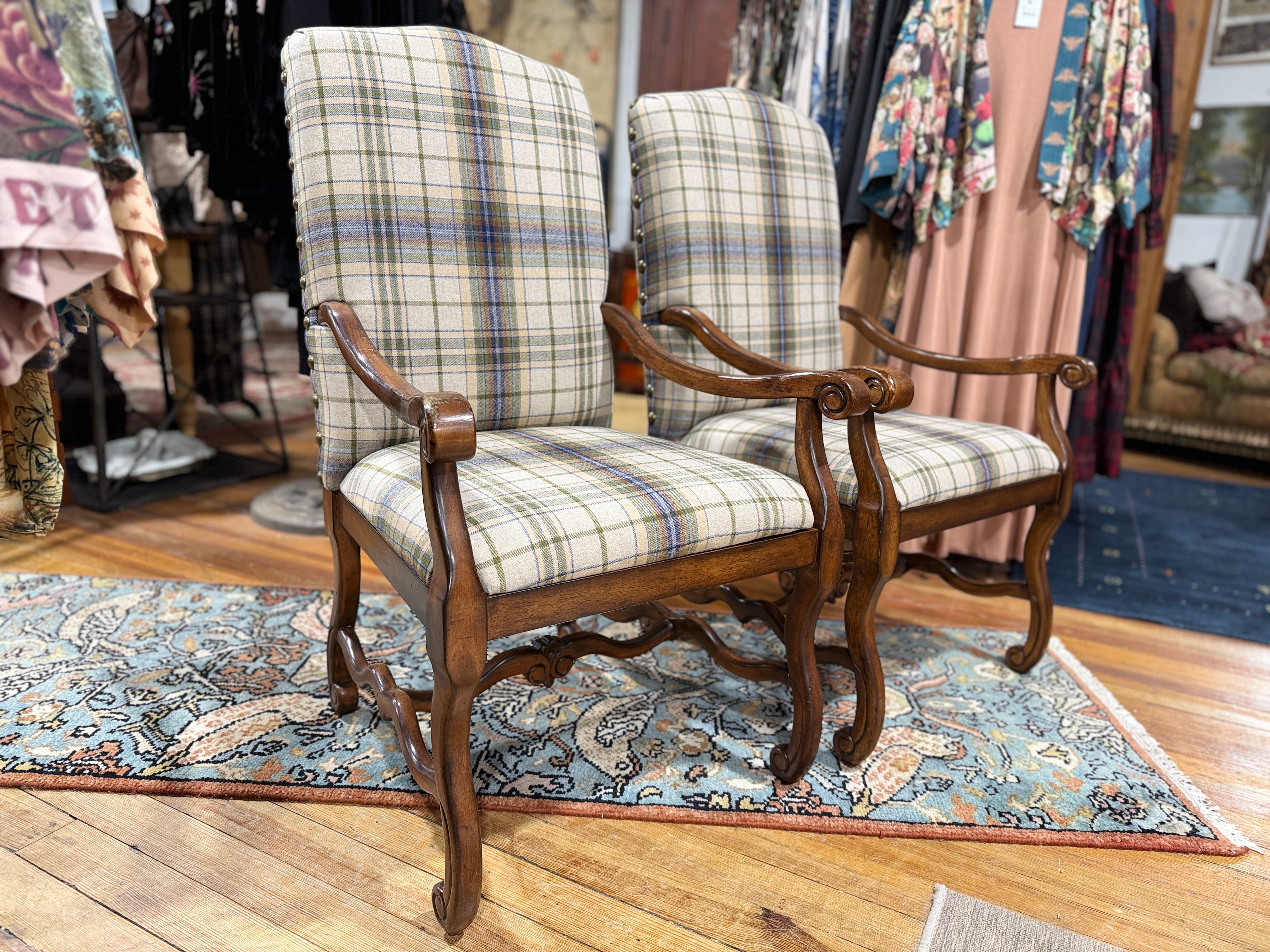 Pair of Vintage Upholstered Arm Chairs Fabric