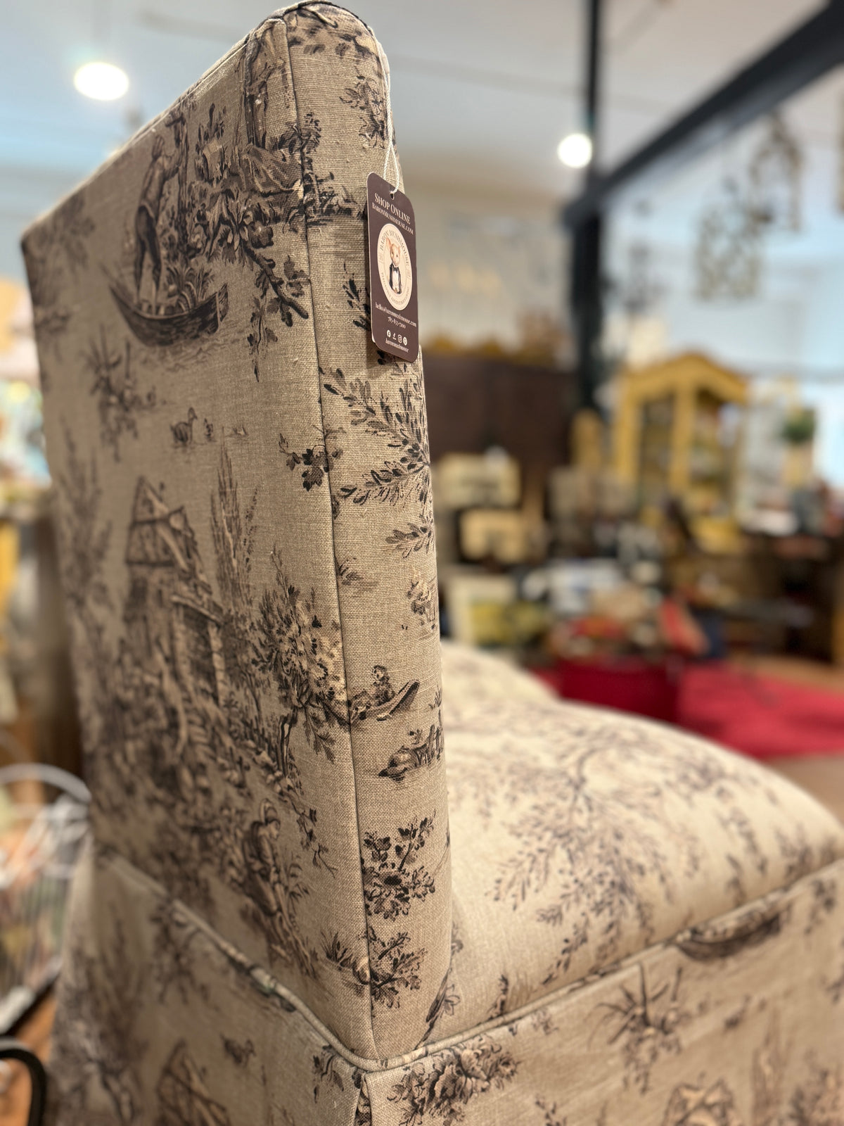 Antique French Country Skirted Toile Slipper Chairs