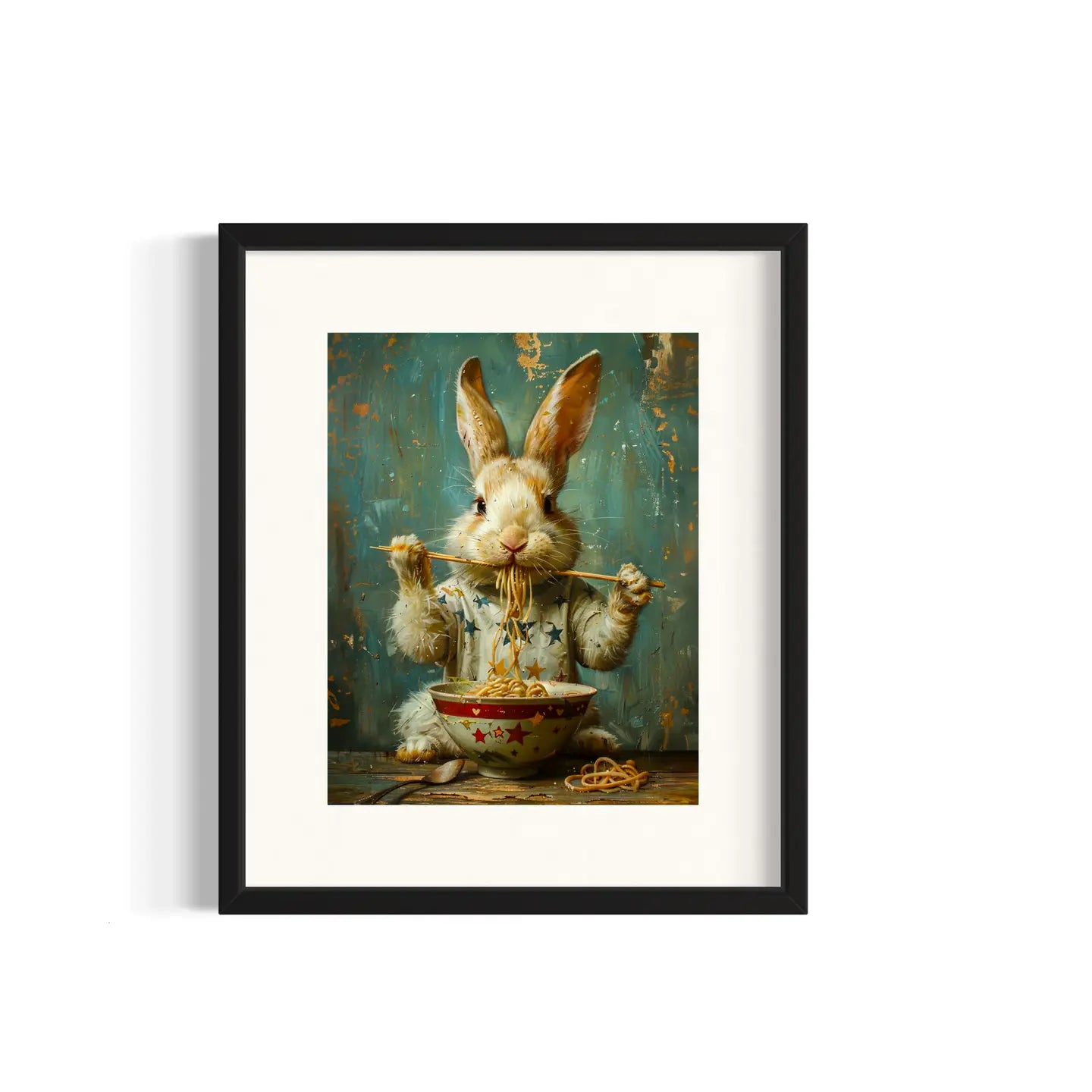 rabbit eating ramen noodles poster 2