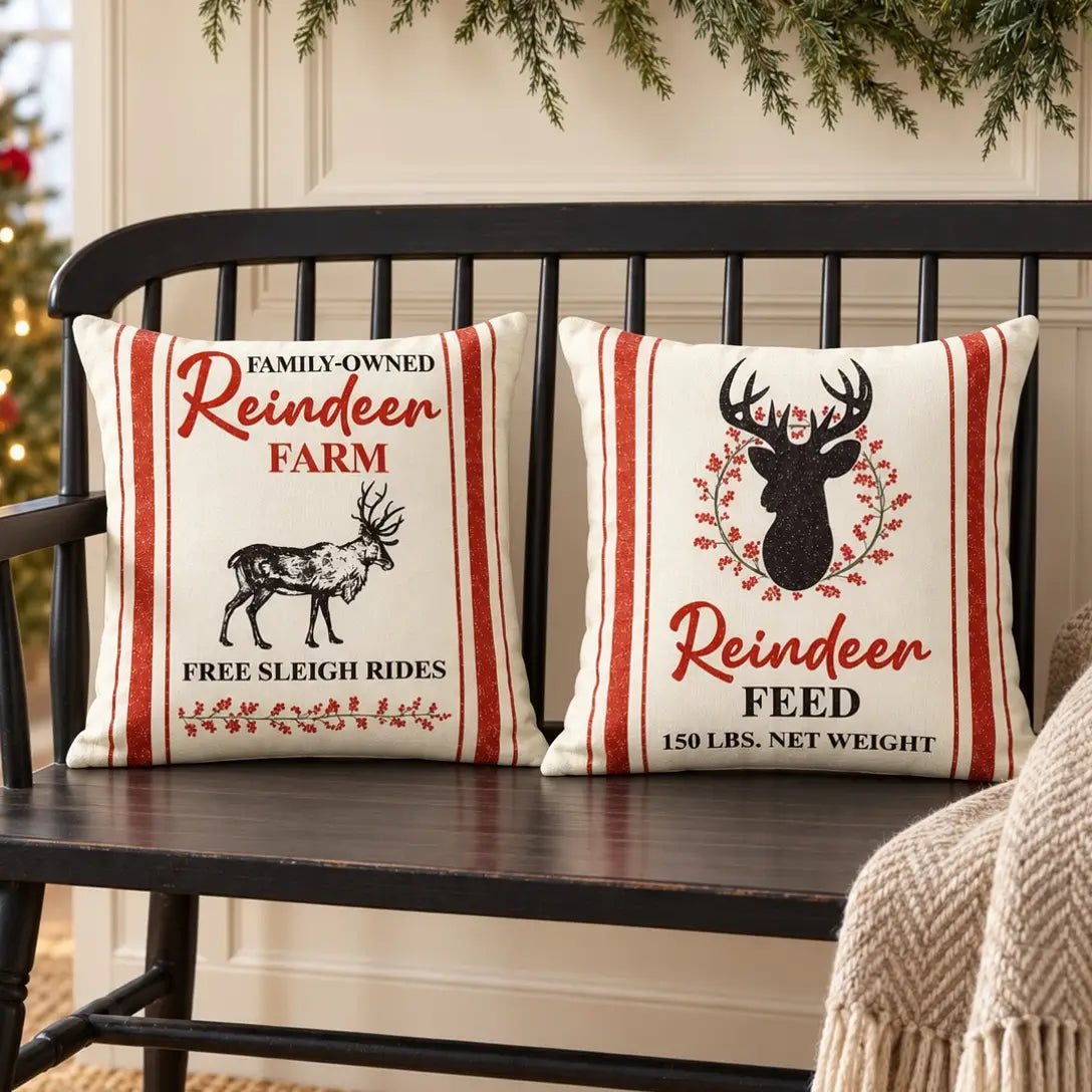 Reindeer Riders Reindeer Farm Pillow Cover Set of 2