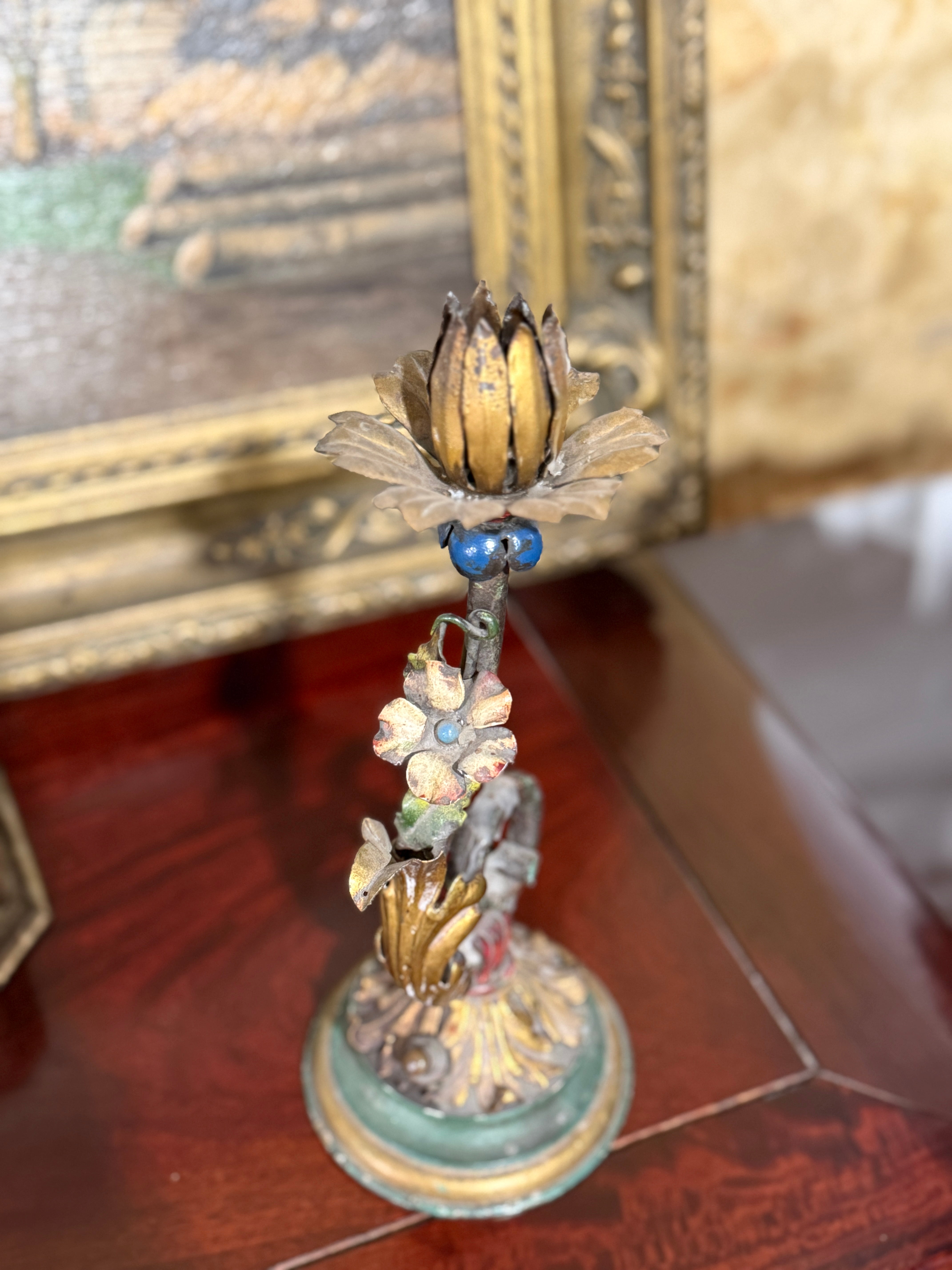 Vintage Tole Flower Candlesticks Elegant