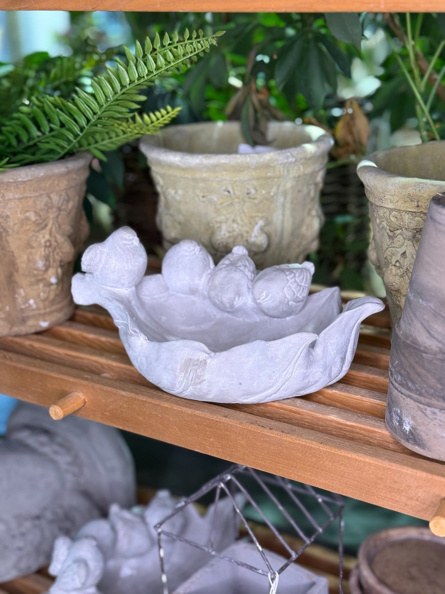 Unique Stone Bird Feeder - Birds On Leaf