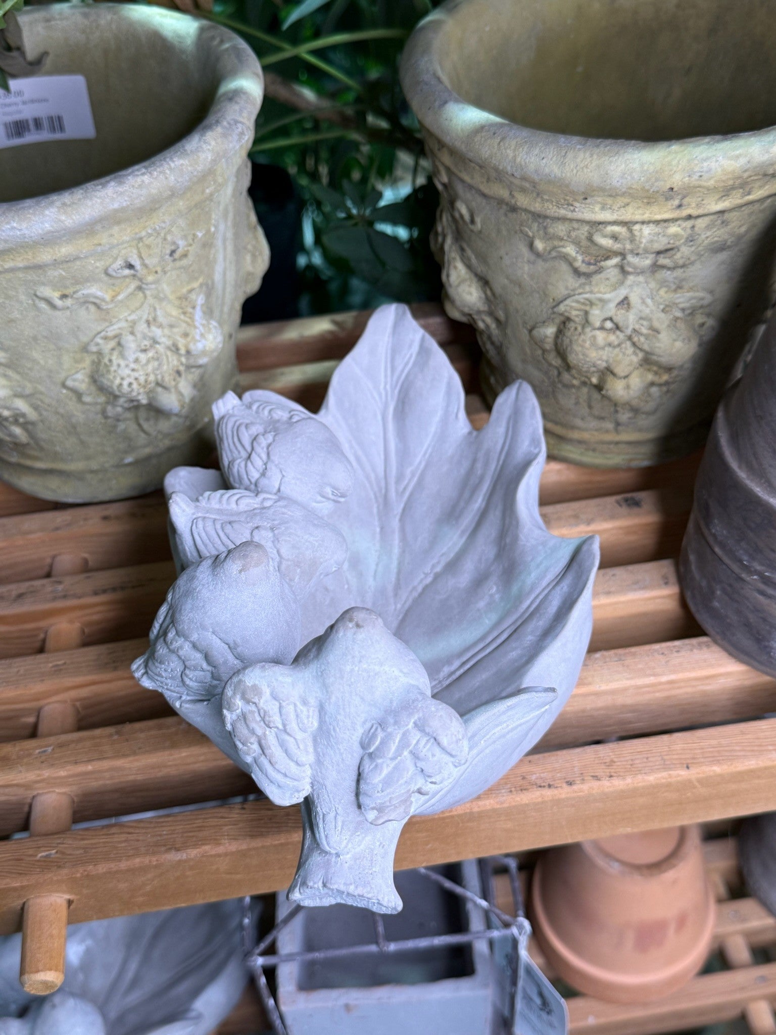 Unique Stone Bird Feeder - Birds On Leaf