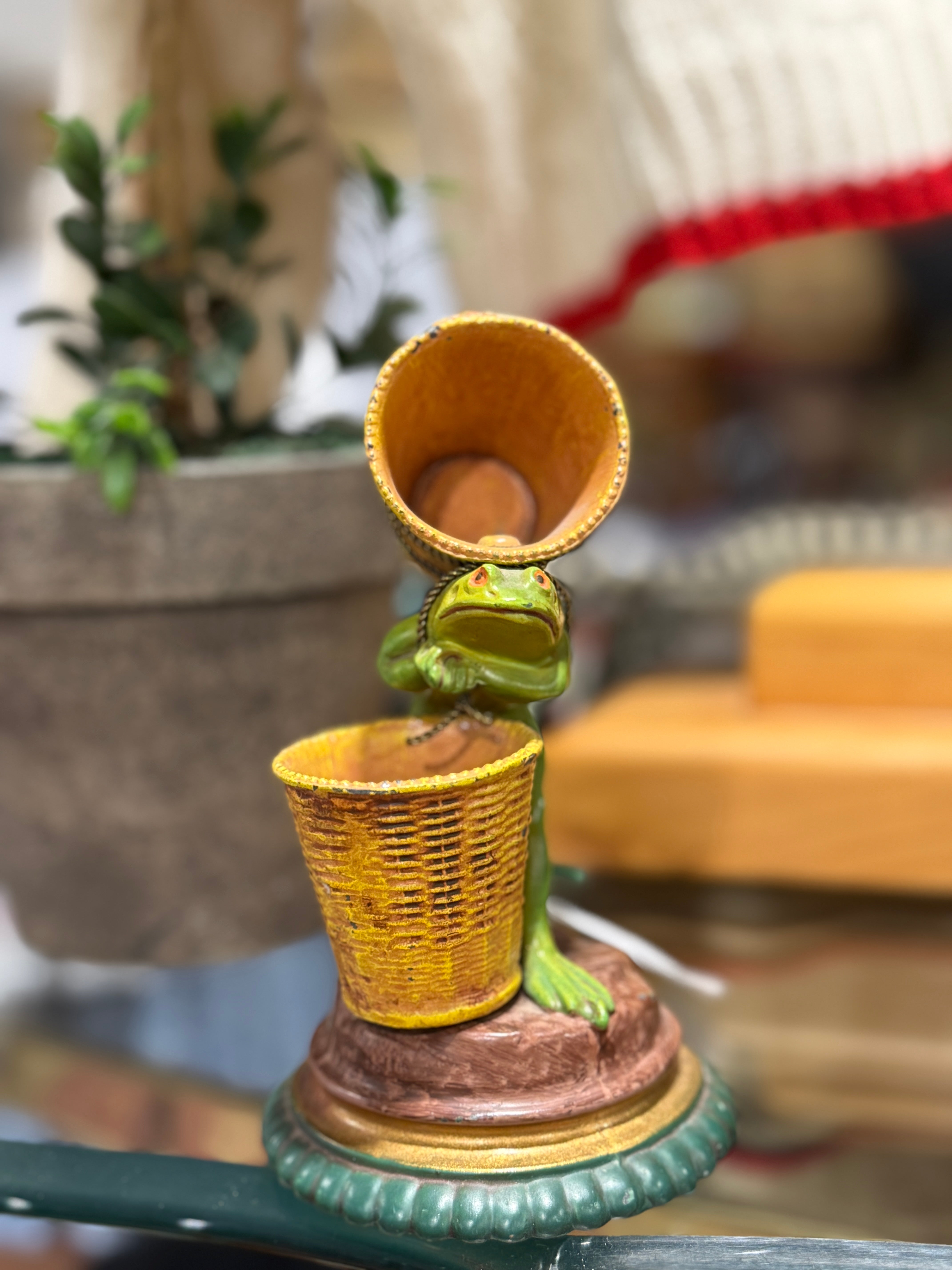 Vintage Hand Painted Frog with Baskets