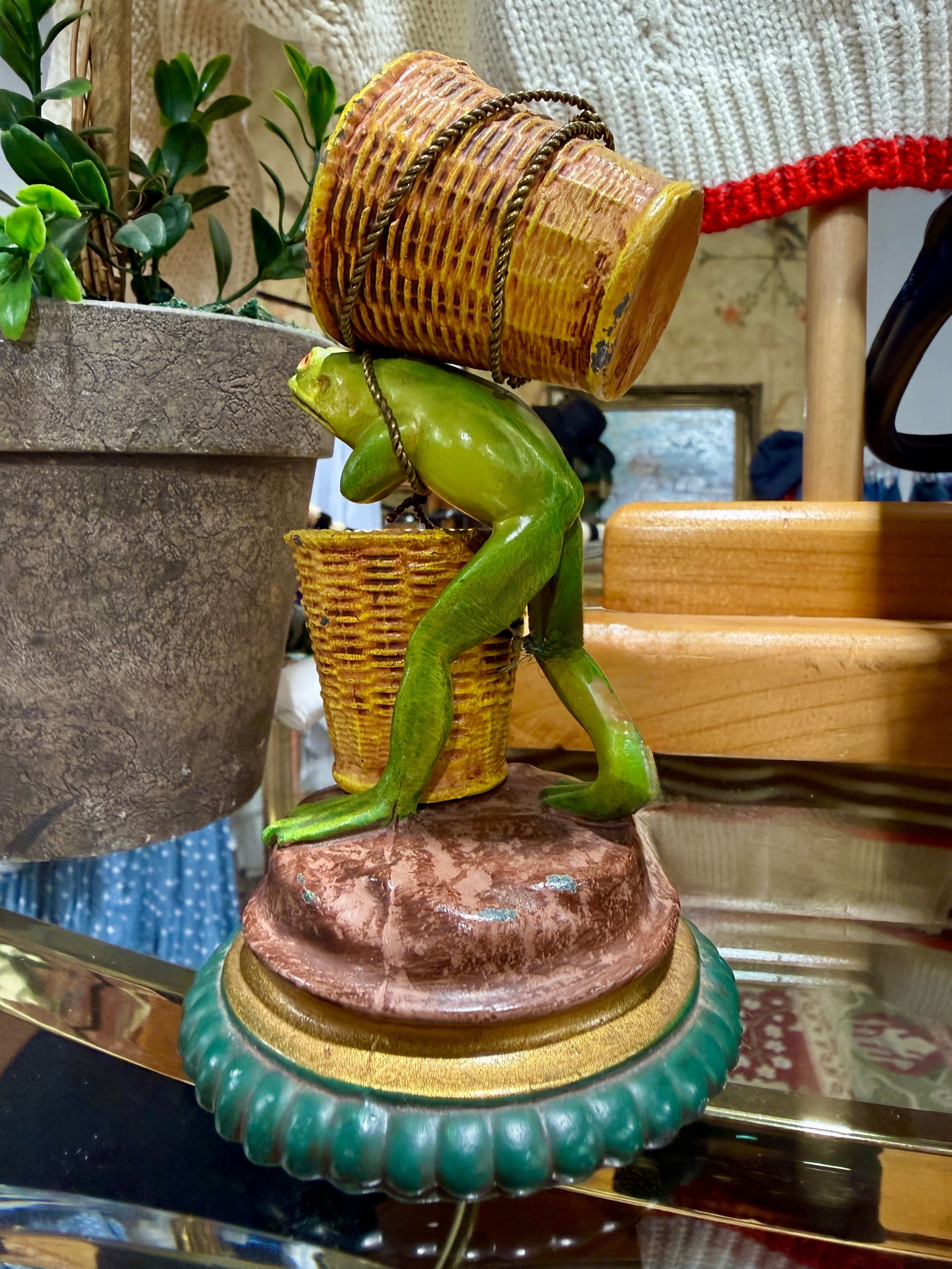 Vintage Hand Painted Frog with Baskets Small