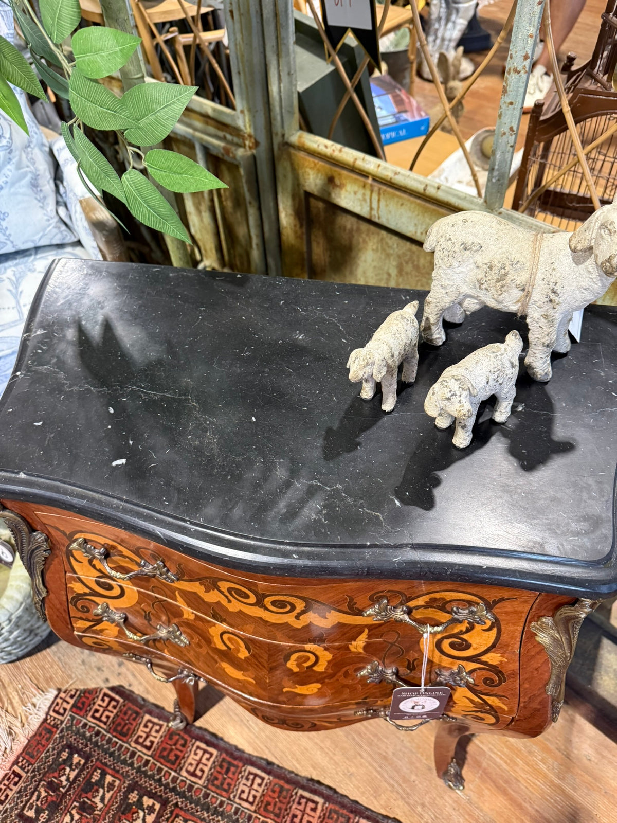 Vintage French Louis XV-Style Bombe Commode with Marble Slab Top
