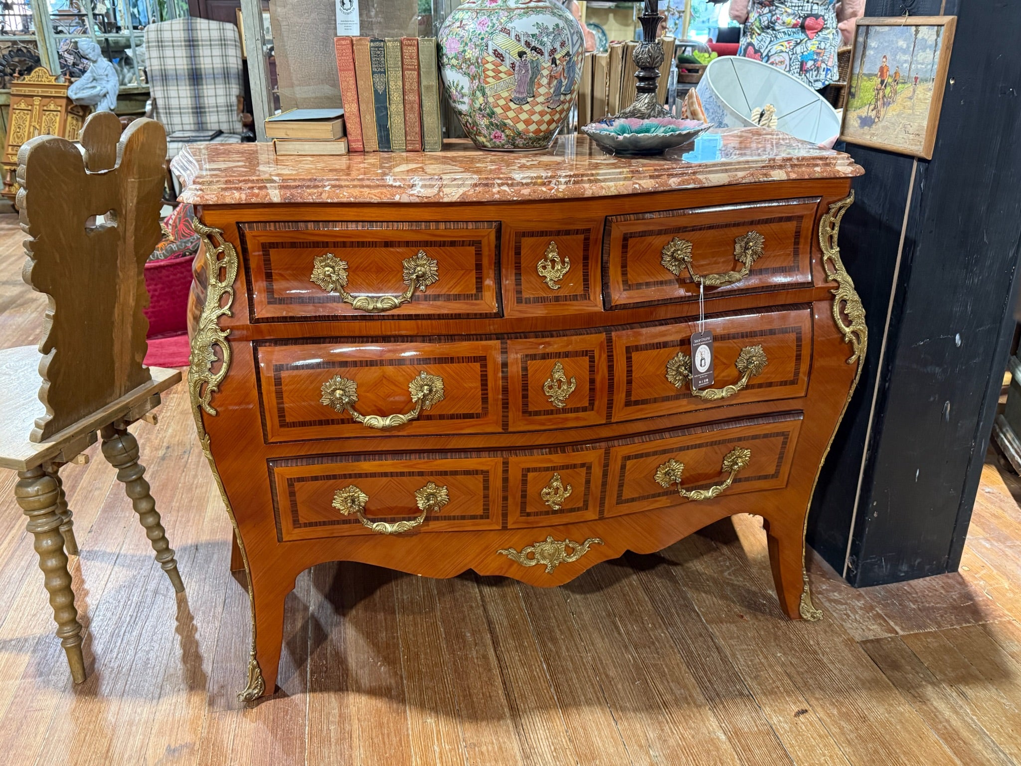 Vintage Italian Louis XV-Inspired Bombe Chest with Rosewood Veneer and Pink Marble Top 5