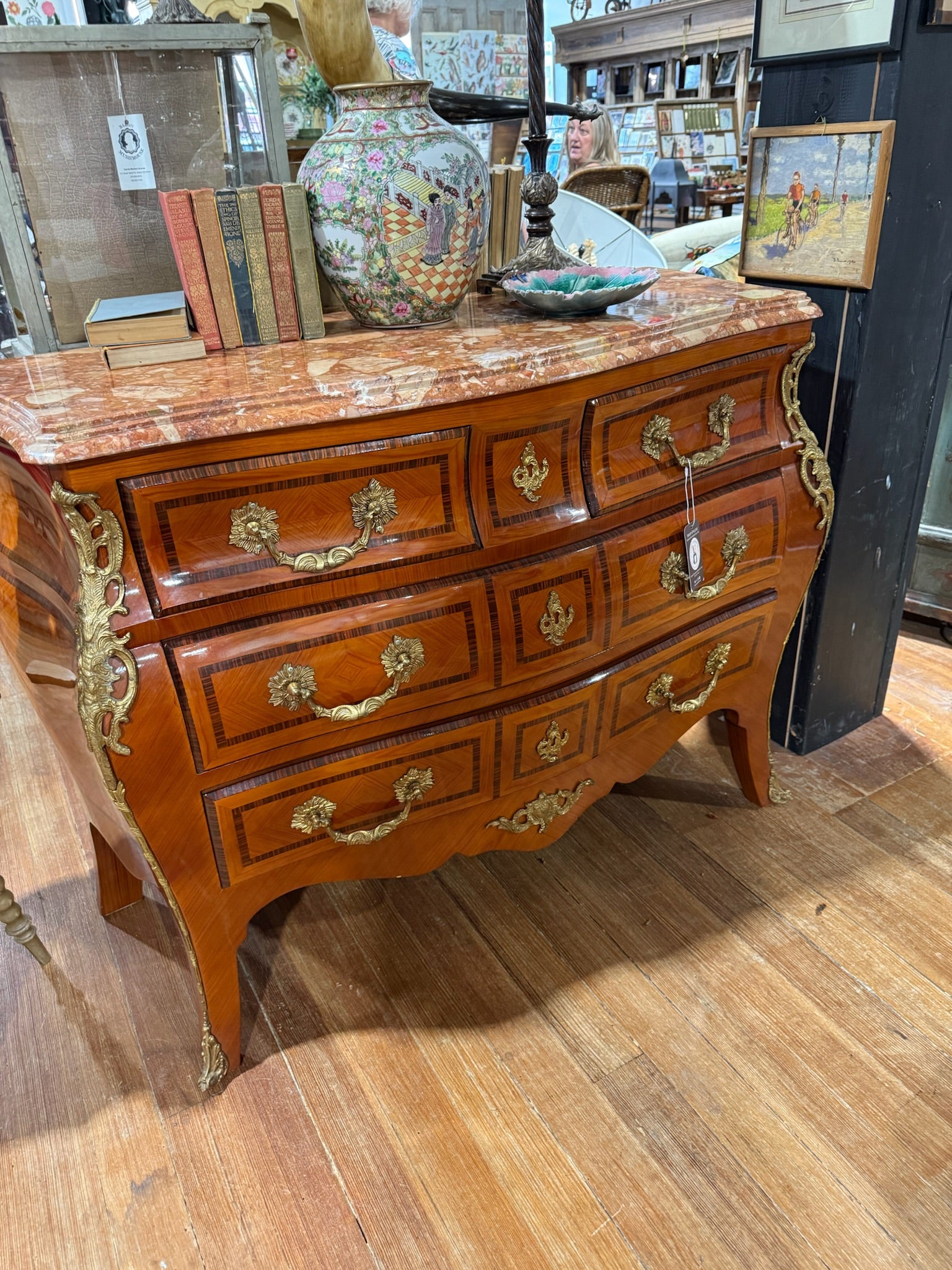 Vintage Italian Louis XV-Inspired Bombe Chest with Rosewood Veneer and Pink Marble Top 7