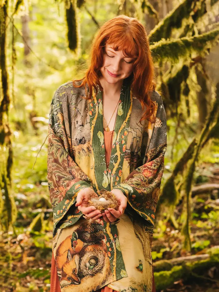 Woodland Wisdom Matinée Duster w/ Florals, Fox & Owl by Market of Stars