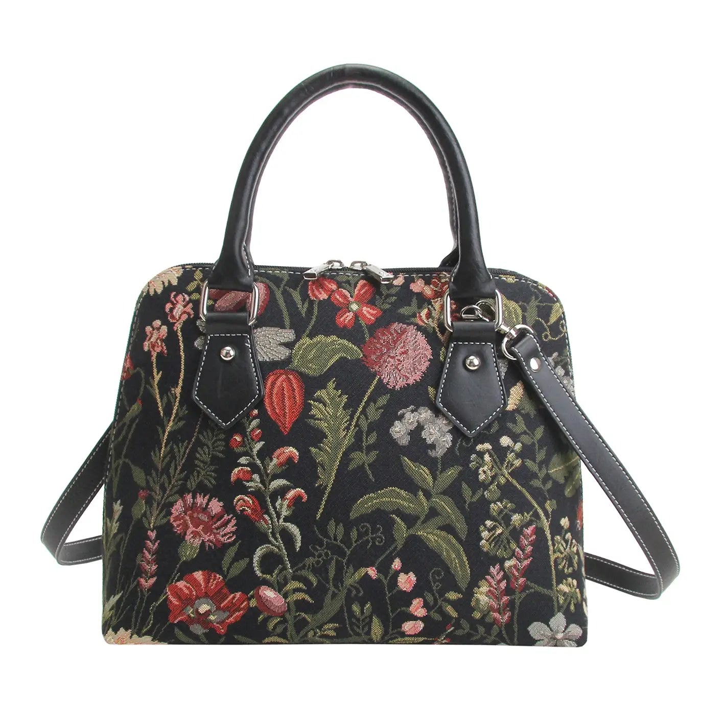 Conv-Mgdbk | Morning Garden Black Convertible Top Handle Purse Handbag