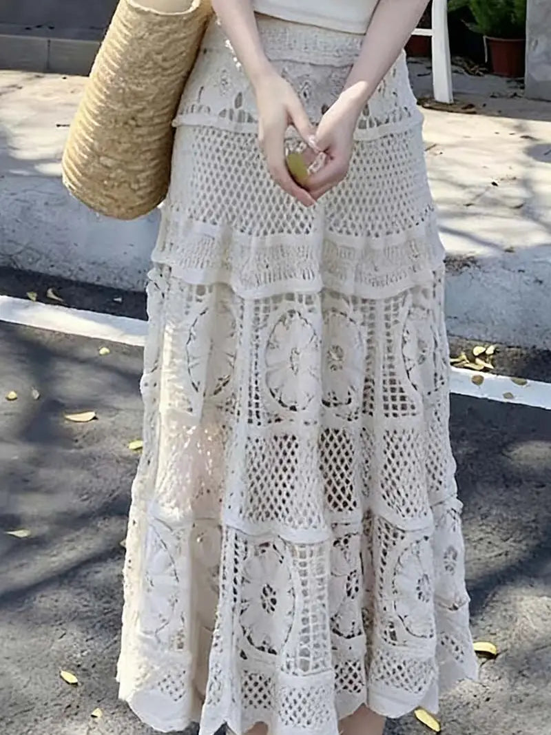 Elegant Lace A-Line Midi Skirt