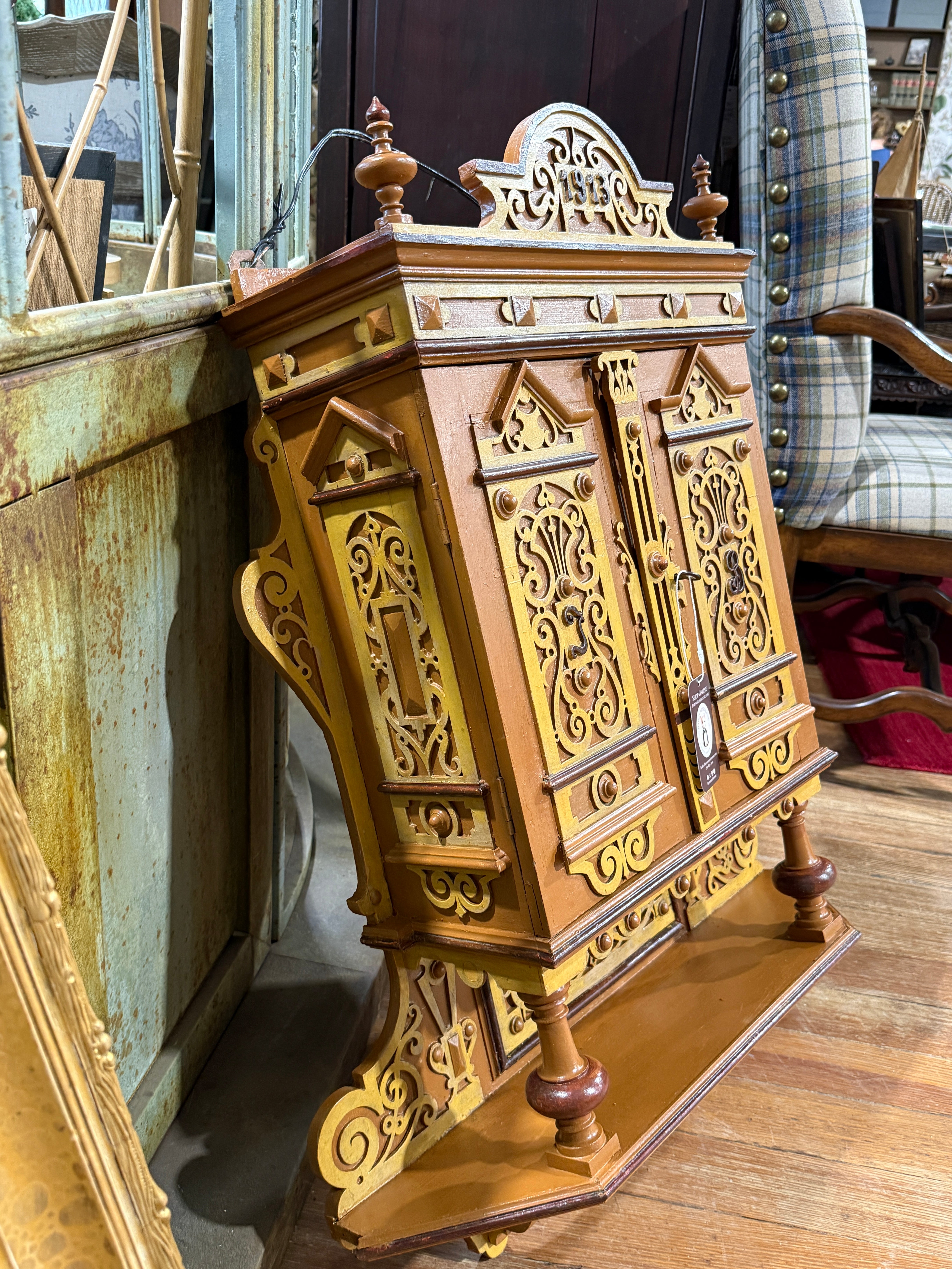 Ornate Fretwork Wall Cabinet with Display Shelf