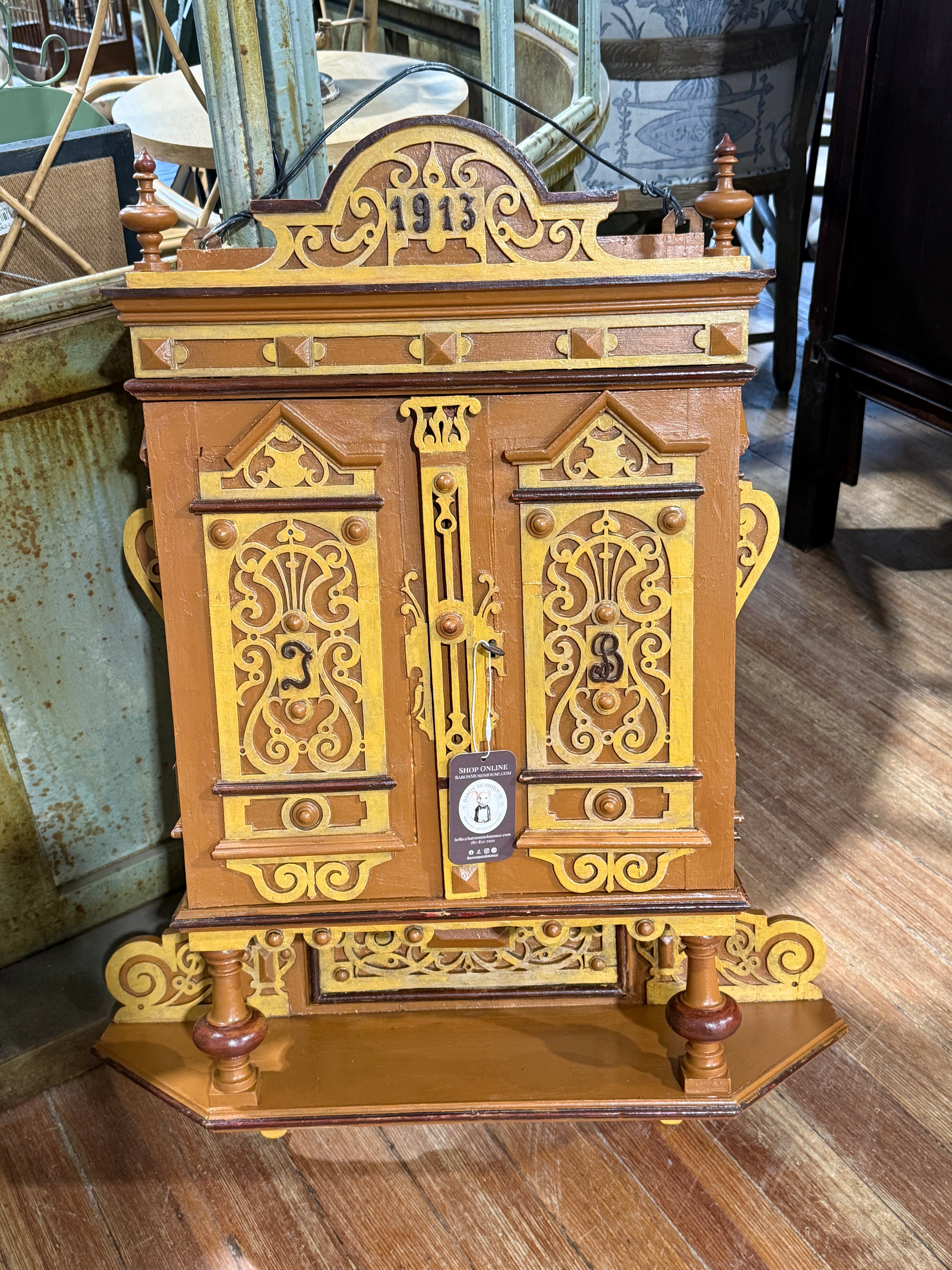 Vintage Ornate Fretwork Wall Cabinet with Display Shelf